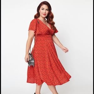 NWT Unique Vintage red clip dot dress